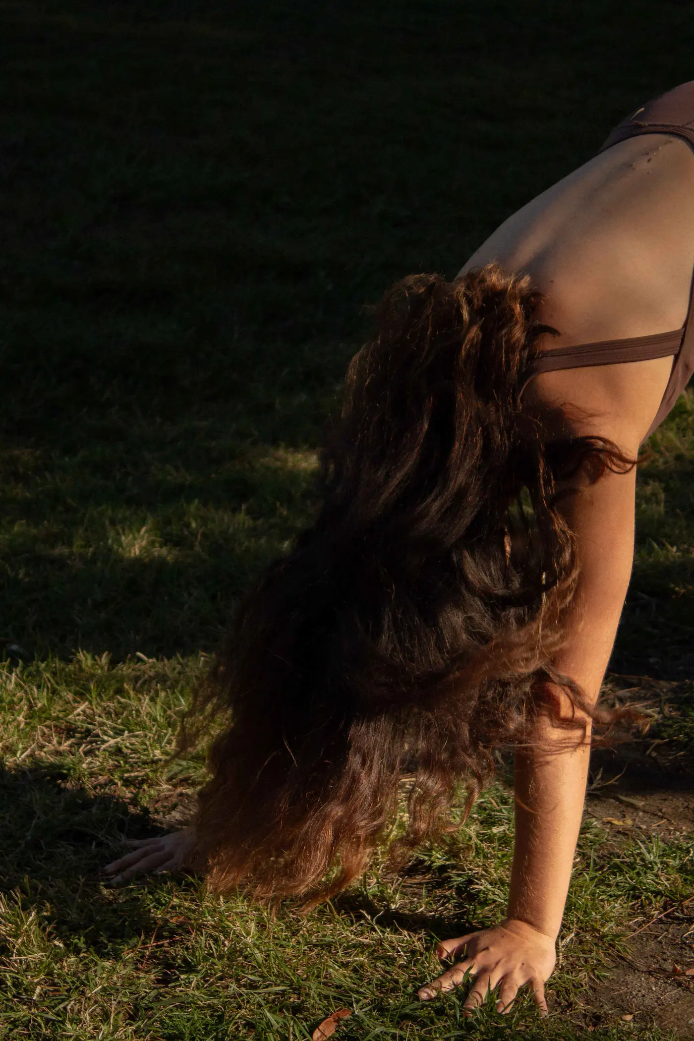 Fiona in a yoga pose outdoors